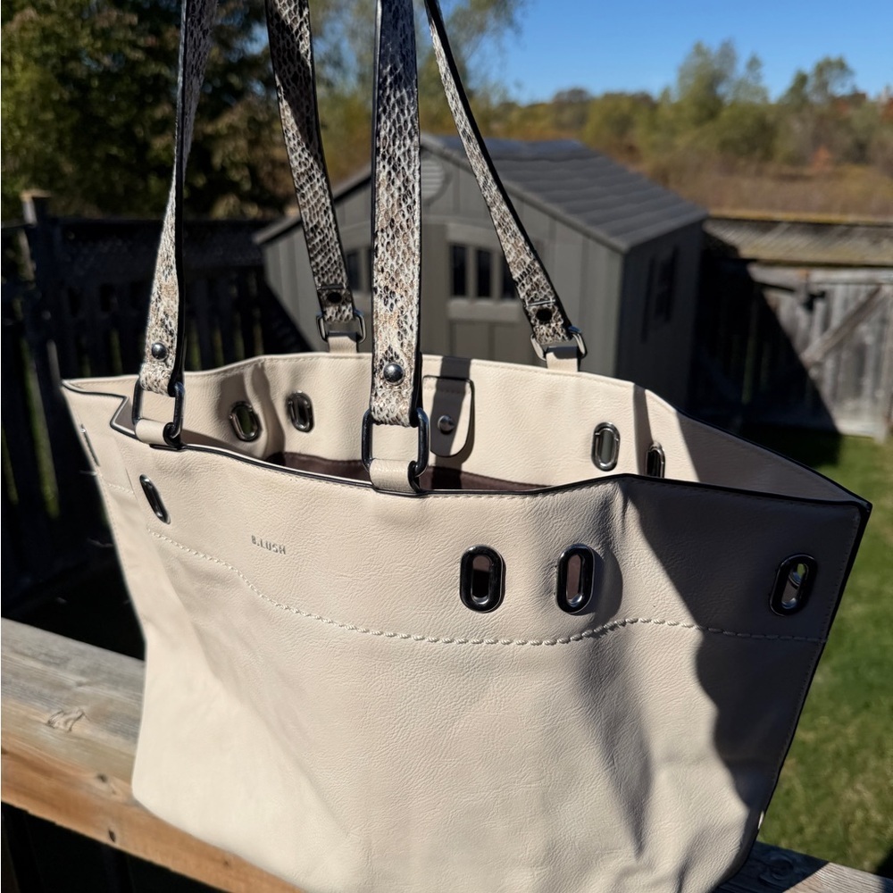 Blush Cream Tote with Snakeskin Straps